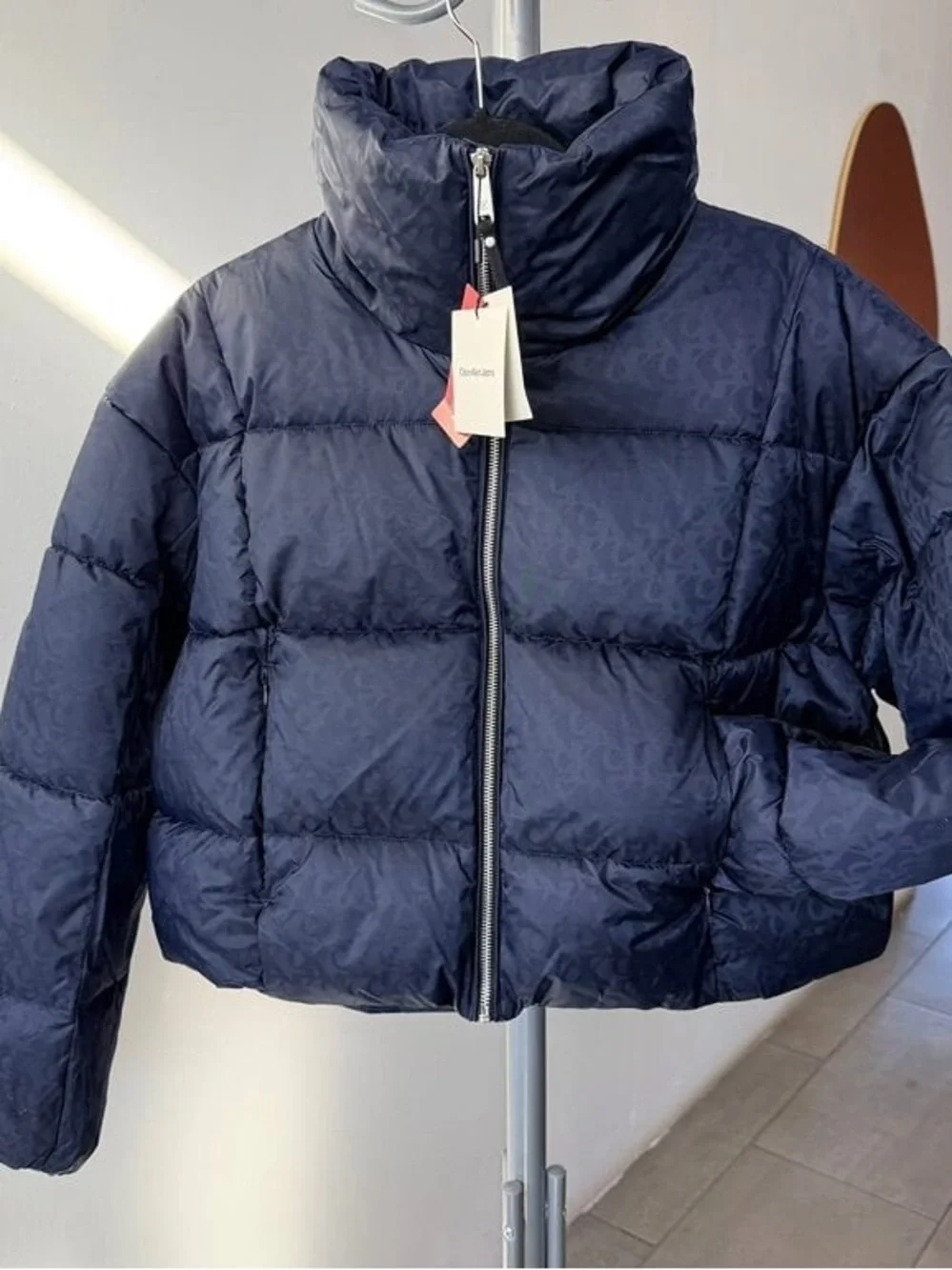 Calvin Klein Navy Quilted Puffer Jacket with High Collar - Picture 1 of 4